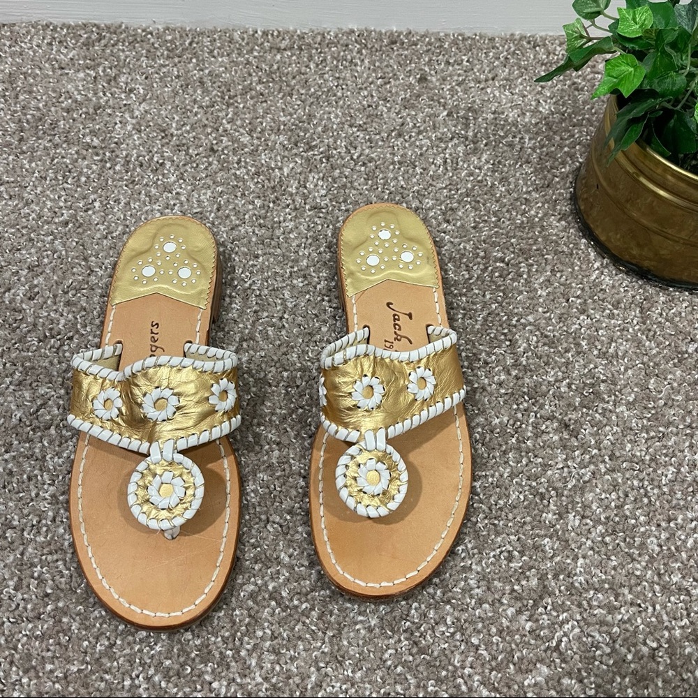 Jack Rogers Gold and White Leather Navajo Sandals